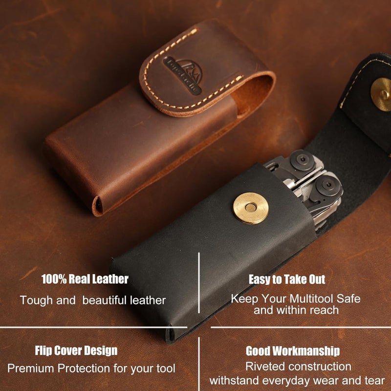 topstache Leather Multitool Sheath - Multitool Holster for Belt - Belt Loop Multitool Pouch - Magnetic Closure Tool Pouch Case, - Image 3